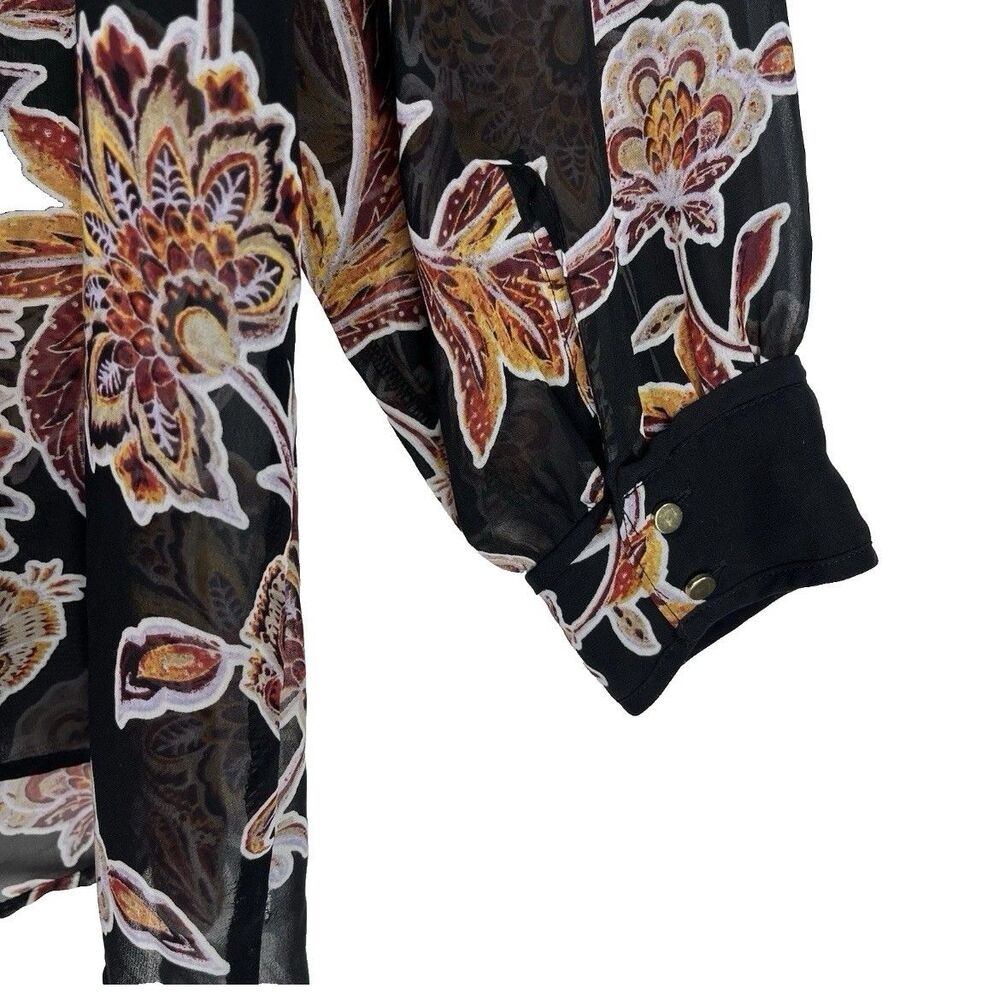 Liz Claiborne 2X Blouse Black Long Sleeve Floral Sheer Tunic Top Career Boho - Picture 5 of 8